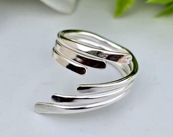 Hammered Sterling Silver Wrap Ring: Adjustable Boho Jewelry