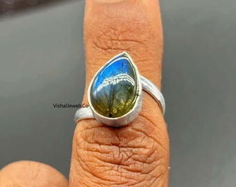 Teardrop Labradorite Ring | Handmade Sterling Silver Boho Jewelry