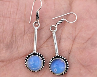 Ethiopian Opal Sterling Silver Earrings: Handmade Boho Dangle