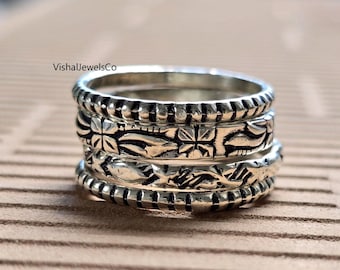 Oxidized Sterling Silver Stackable Rings | Boho Etched Band Set