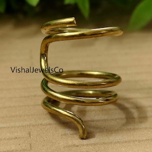 Brass Spiral Ring: Adjustable Boho Stackable Design