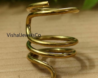 Brass Spiral Ring: Adjustable Boho Stackable Design