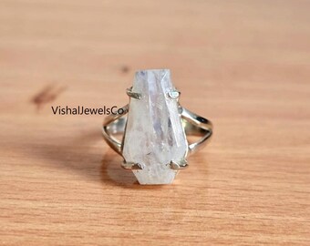 Handmade Coffin Moonstone Ring | 925 Sterling Silver, Boho Gothic