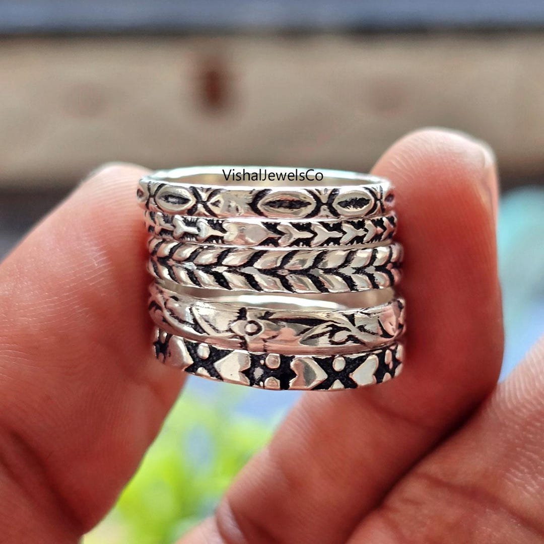 Stackable Rings Silver Stylish 925 Sterling Silver Stacking Rings Set | Boho Minimalist Jewelry Gift ...