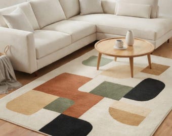 Abstract Geometric Tufted Rug | Modern Neutral Area Carpet | Living Room Bedroom Decor