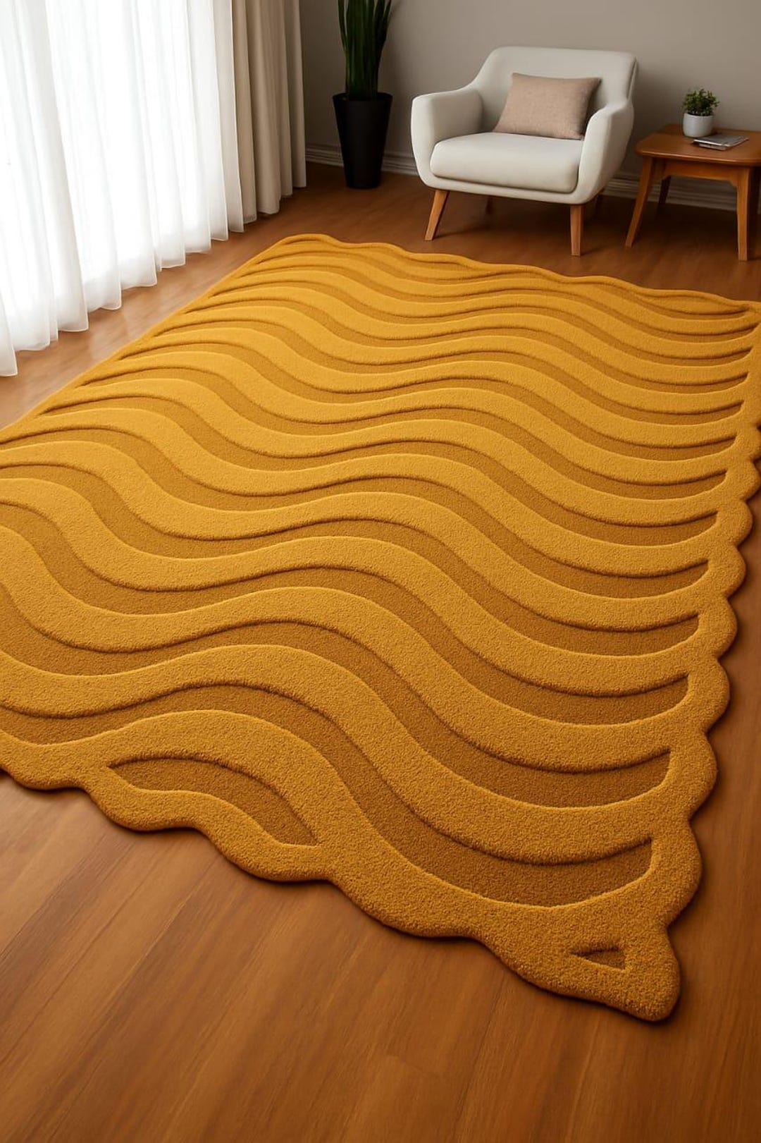 Handmade Tufted Wave Rug Modern Curvy Edge Carpet Custom Sizes Soft ...