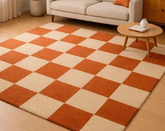 Handmade Tufted Checkered Area Rug, Modern Checkerboard Carpet Custom Size Decor