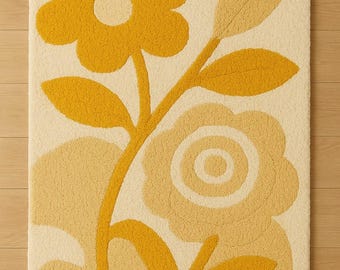 Handgefertigter Gänseblümchenteppich, Retro Gelber Blumenakzent