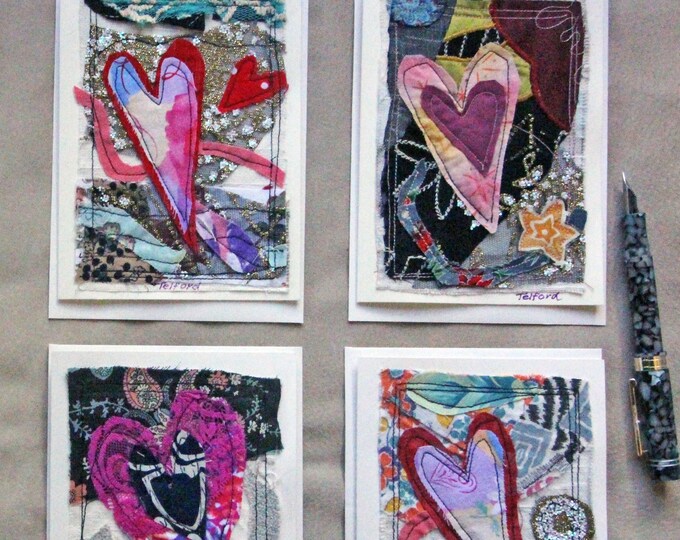 Four Elegant Handmade Artist Valentine Cards Blank Inside Using Wedding ...