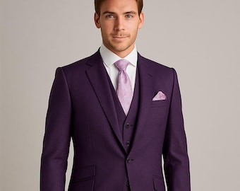 Mens Purple Tailcoat Morning Suit: 3-Piece Wedding Groom Attire