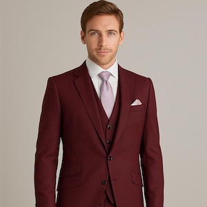 Men’s Burgundy Tailcoat Morning Suit – 3 Piece  Wedding Attire | Tailored Fit Groom & Groomsmen Formal Event Outfit, Parties, Gift for Him