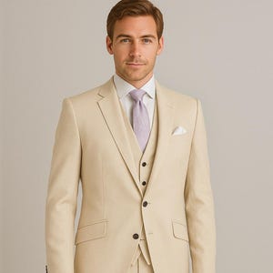 Men’s Customized Beige Cream Tailcoat Morning Suit – Elegant 3 Piece Groom Wedding Outfit | Formal Groomsmen Attire, Parties, Gift for Him