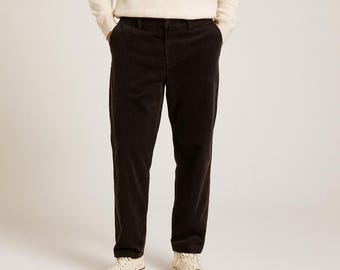 Pantalones de pana marrón oscuro para hombre: pantalones rectos de corte personalizado