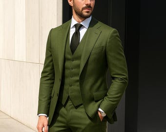 メンズダークグリーンスーツ：スリムフィットのオーダーメイド