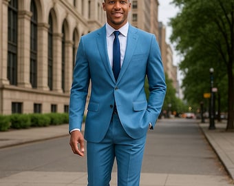 Men Blue Custom Suit | Slim Fit Two-Piece Formal Suit | Wedding, Business & Party Wear