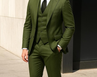 Men Green 3 PC Suit | Groom Wedding Suit, Gift for him