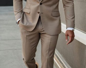 Light Brown Men’s 2-Piece Suit | Tailored Slim Fit Formal Suit | Office & Event Wear