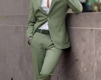 Sage Green Custom Tailored Slim Fit 2-Piece Suit, Wedding Prom Formal Wear