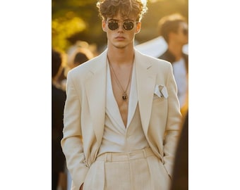 Men Suit Beige 2PC  For Wedding, Prom , Grooms Suits Gift for Him