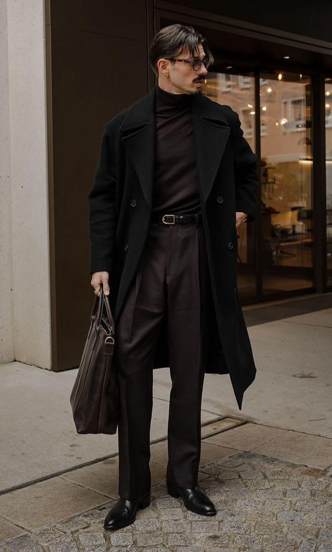 Mens Black Tweed Wool Overcoat: Long Coat Winter Wear Full Length