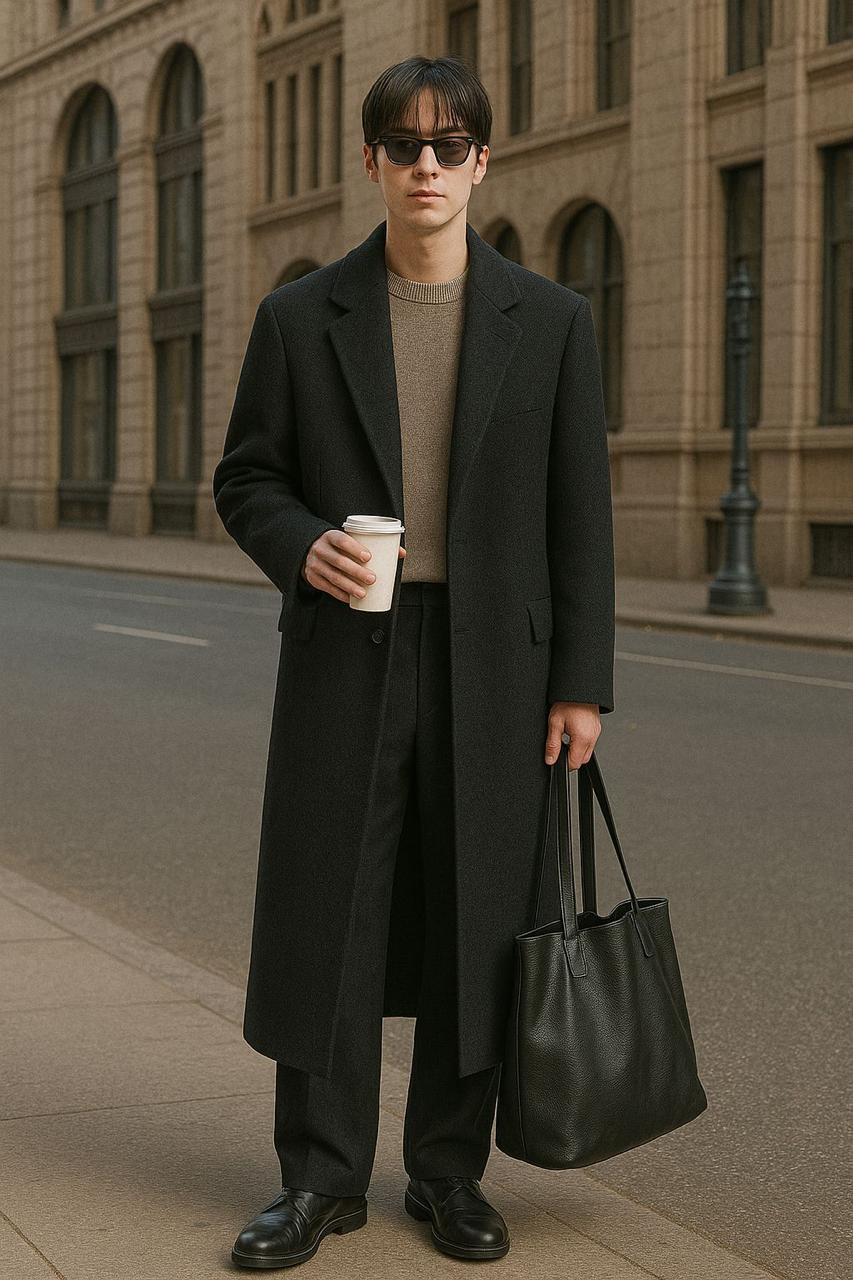 メンズ ブラック ロングウールコート – クラシックなオーバーコート
