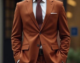 Men Rust Suit 2pc : Slim Fit Wedding Groom Prom