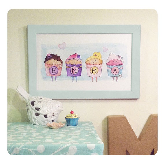 Items similar to 3-6 letters, Custom Name Cupcake Print on Etsy