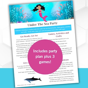 Under The Sea Theme Party Pack - Mermaid Party Trivia Game, Name Game, Scavenger Hunt