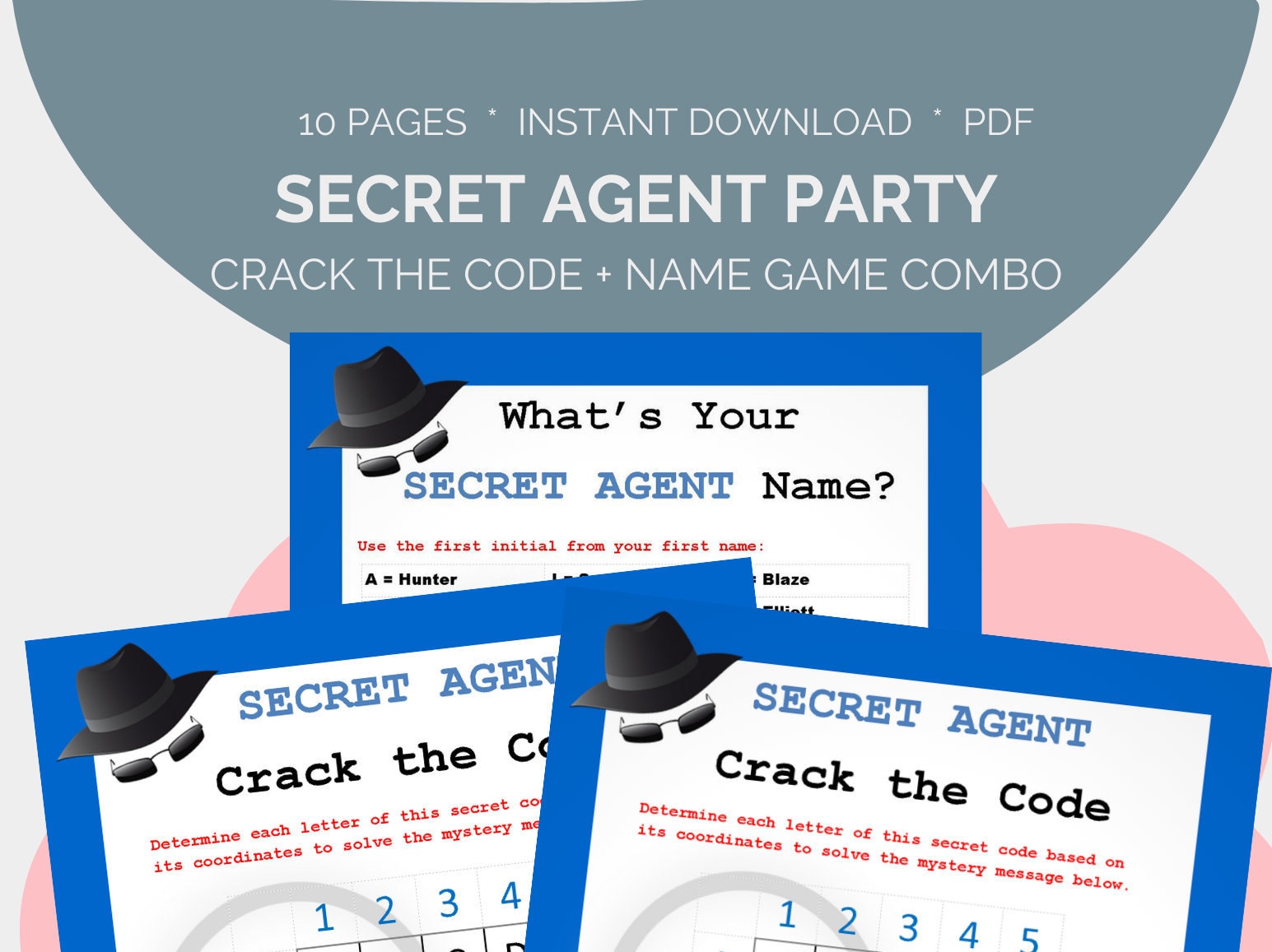 Secret Agent Party Game Bundle, Crack the Code, Spy Name Generator