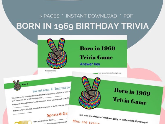 Born In 1969 Birthday Trivia Game Etsy