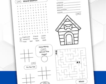 Kids Dogs and Puppies Theme Activity and Coloring Sheet Digital Download
