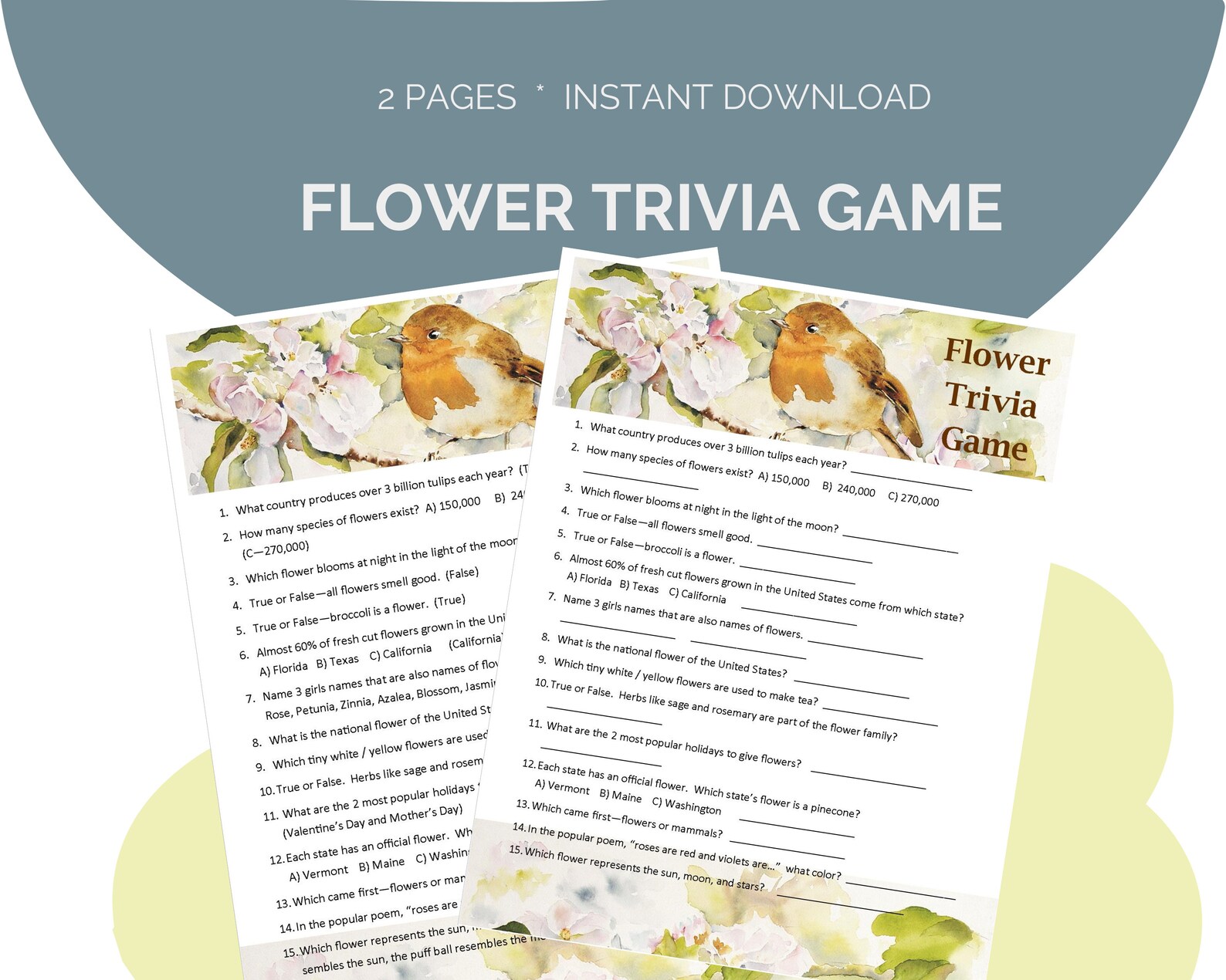 Flower Trivia Game Garden Party Secret Garden Etsy