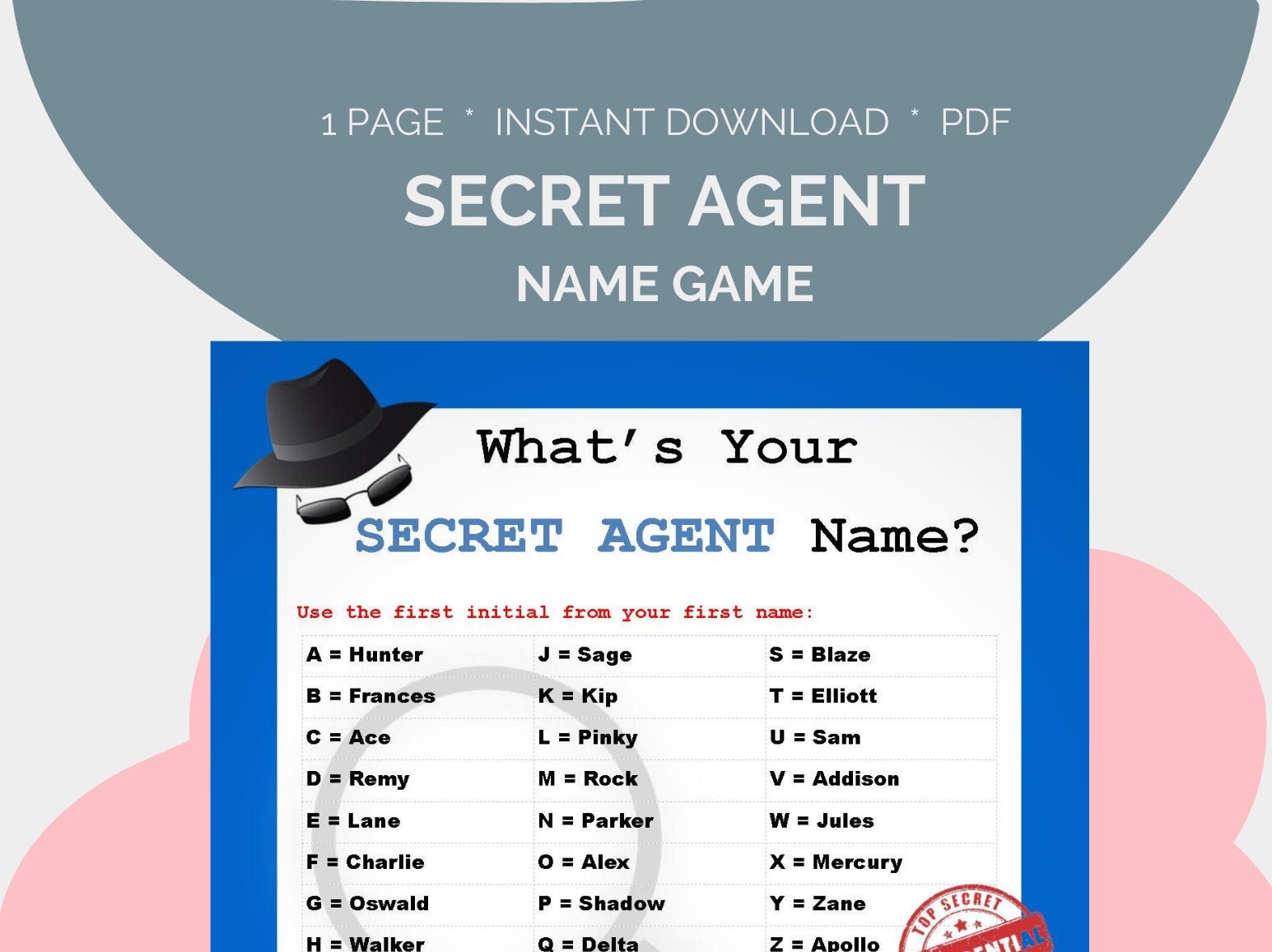 Secret Agent Name Game Kids Spy Party Game Etsy Singapore
