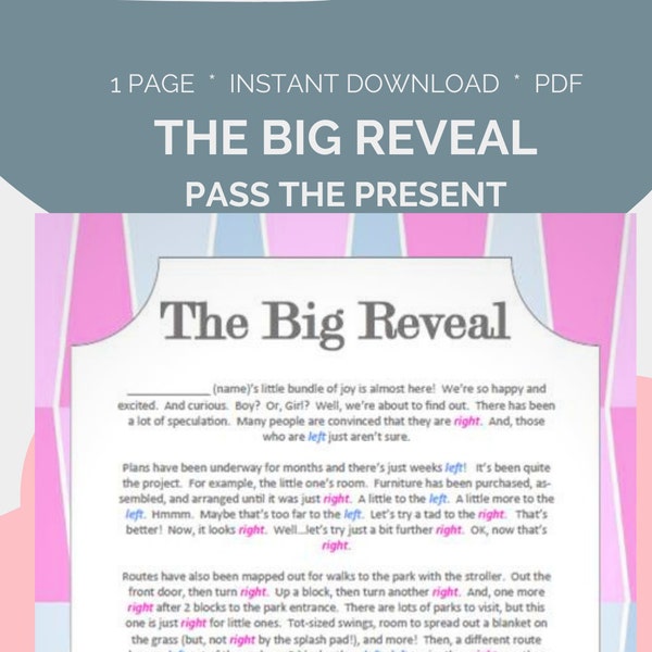 Gender Reveal Pass the Present Baby Shower Juego Descarga instantánea