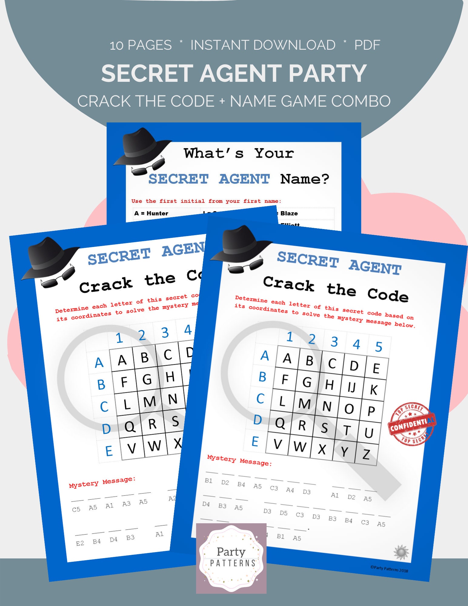 Secret Agent Party Game Bundle, Crack the Code, Spy Name Generator