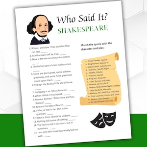 Who Said It? | Shakespeare Trivia Game, Instant Download