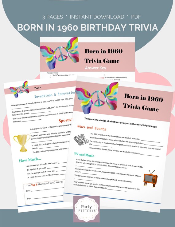 Nacido En 1960 Juego De Preguntas Sobre El 60.º Cumpleaños - Etsy.