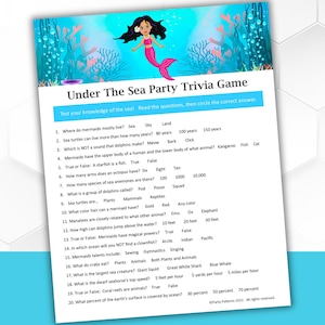 Juego de trivia bajo el mar: juego digital para niños Mermaid Party
