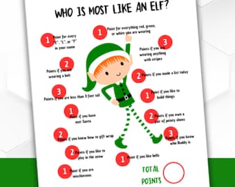 Who Is Most Like an Elf | Christmas Printable Game | Christmas Family Activity | Christmas Party Game