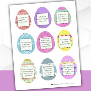 Easter Coupons, Easter Egg Fillers, Non Candy Easter for Kids