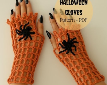 Crochet Spider Web Fingerless Gloves Pattern: Halloween PDF Tutorial (Digital Download