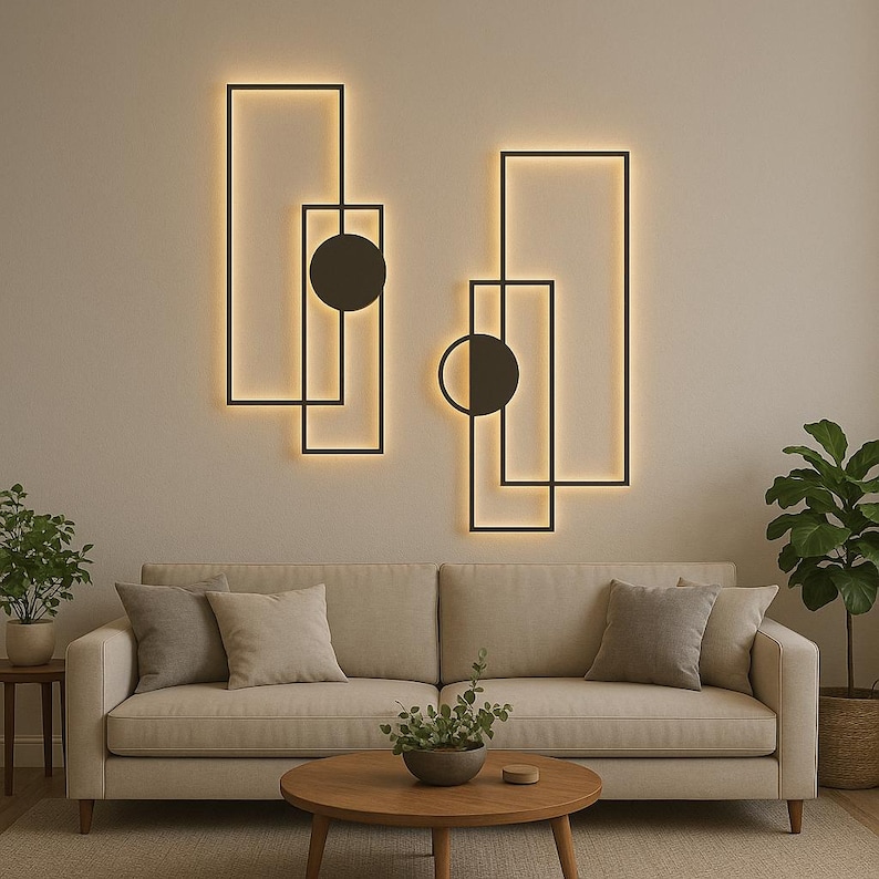 Geometric LED Wall Decor | Minimalist Metal Lighted Art | Modern ...
