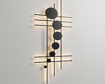 Geometric LED Metal Wall Art, Modern Backlit Wall Sculpture, Black Living Room Decor