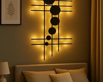 Large Modern Geometric LED Wall Art | Handmade Statement Decor for Bedroom & Living Room
