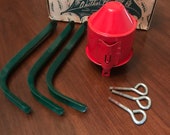 Vintage Christmas Tree Stand Handy Things Manufacturing Metal Red Green Holiday Home Decor 1950s original packaging