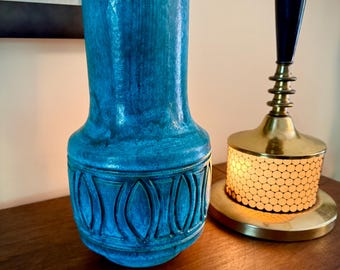 Vintage Aldo Londi BITOSSI Vase: Turquoise Italian Stoneware, Mid-Century Modern MCM