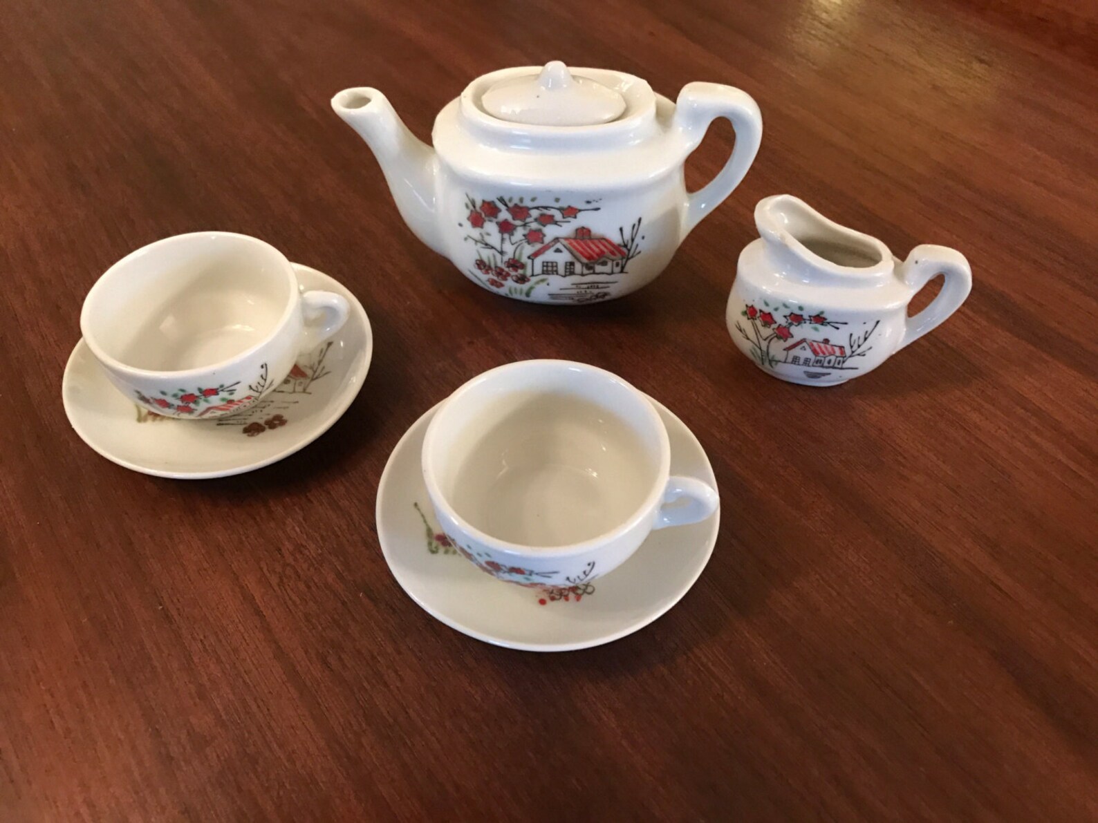 Vintage Childs Tea Set Porcelain Ceramic Very Old Hand Painted Etsy
