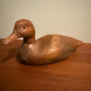 Vintage Wooden Duck Decoy Varnished Hand Carved Wood 10”