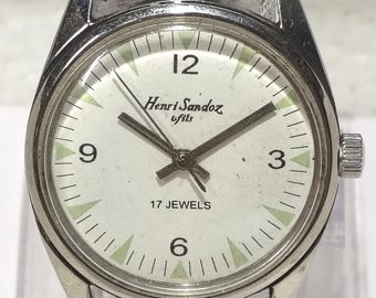 Vintage Henri Sandoz 17 Jewels Manual Wind Men\'s Wristwatch Stainless Steel Back Vintage Henri Sandoz & Fils men main image 2