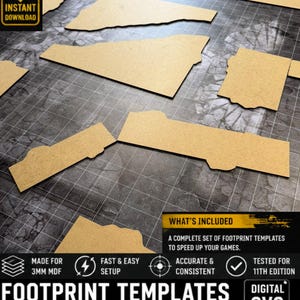 11:e upplagan av fotspår svg, dxf, stl, prt | Laserskärning för 3 mm och 1/8" MDF | 3D-utskrift .stl-paket | Turneringskrigsspelsterräng